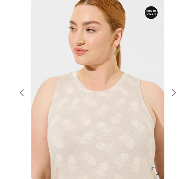975. 1X, 2X - TORRID Pineapple Super Soft Slub Crew Neck Side Slit Tank NEW - Picture 2 of 6